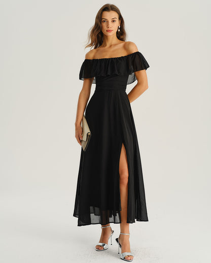 Vestido Maxi A-Line Negro Off The Shoulder