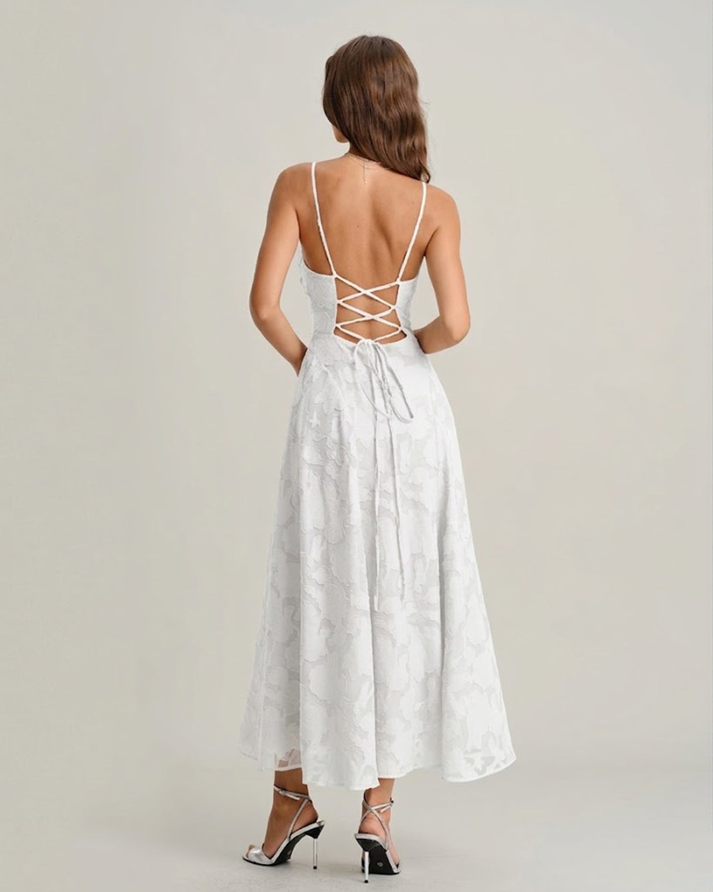 Vestido Maxi Jacquard Sin Mangas Blanco X Cross