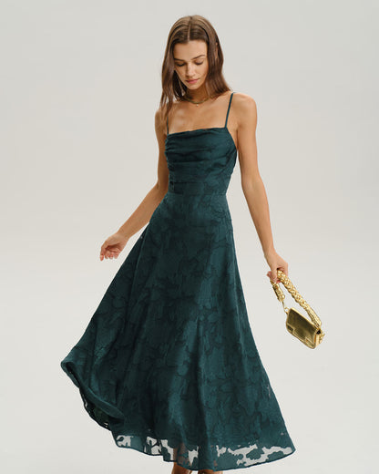 Vestido Maxi Slip A-Line Jacquard Verde