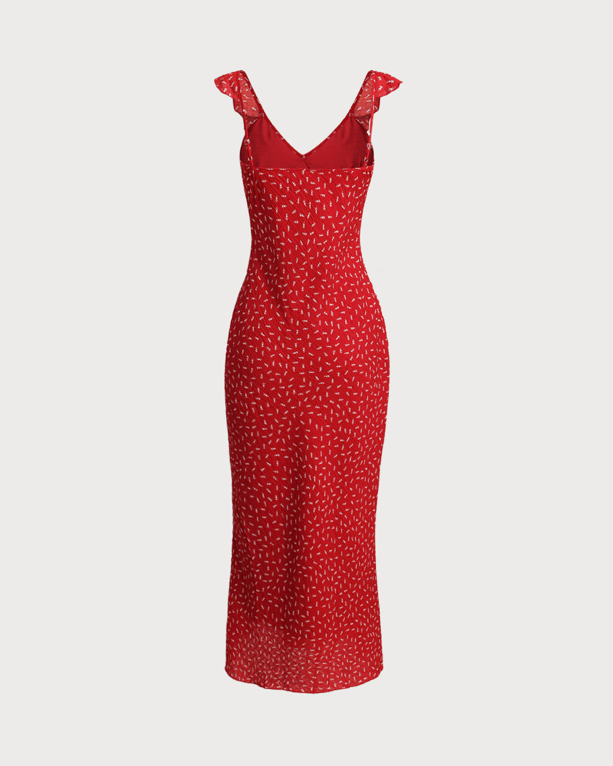 Vestido Maxi Ruffle Floral Rojo con Escote en V