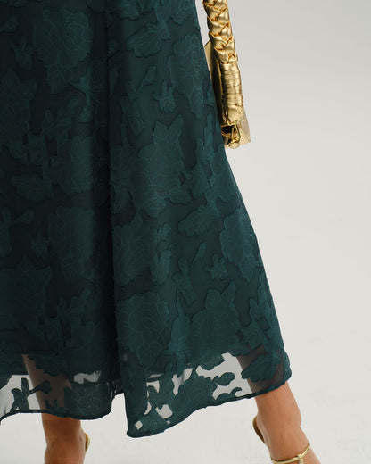Vestido Maxi Slip A-Line Jacquard Verde