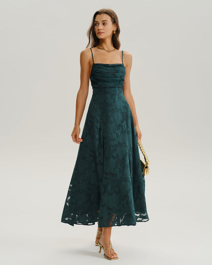 Vestido Maxi Slip A-Line Jacquard Verde