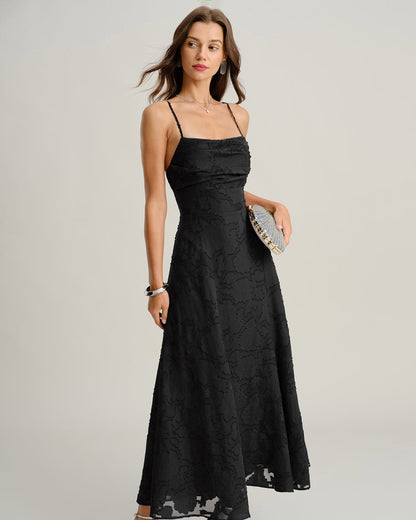 Vestido Maxi de Jacquard Negro