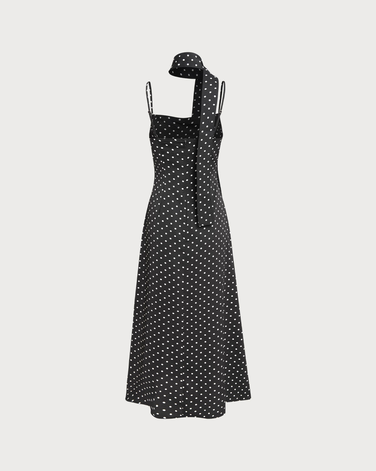 Vestido Maxi Sin Mangas con Cuello de Cowl de Lunares Negros