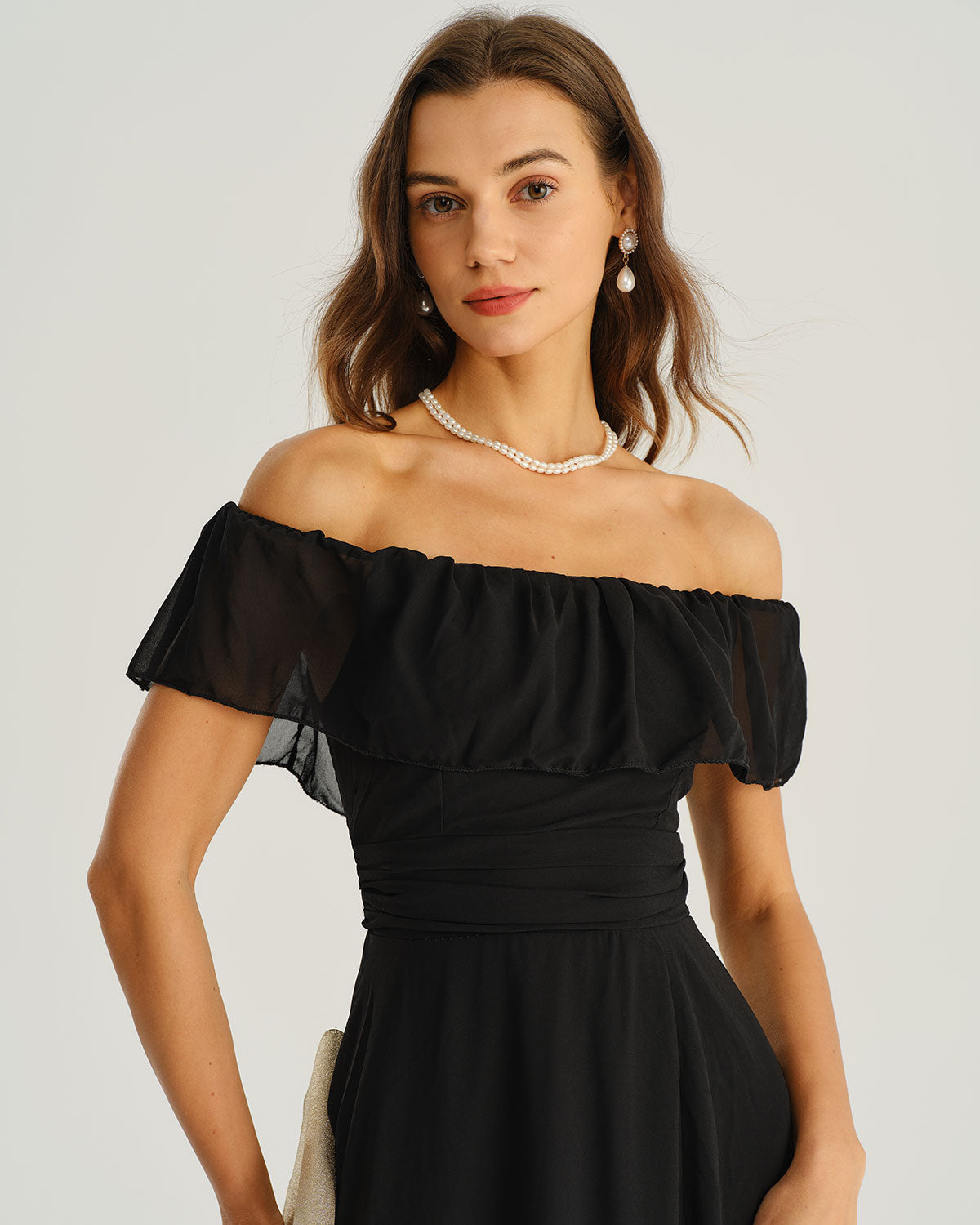 Vestido Maxi A-Line Negro Off The Shoulder