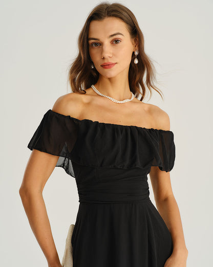Vestido Maxi A-Line Negro Off The Shoulder