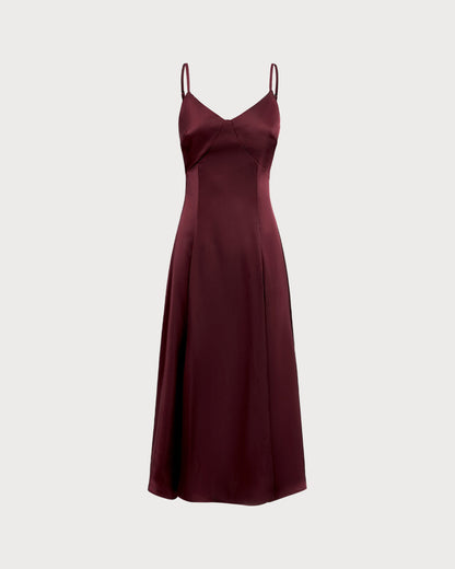 Vestido Maxi A-Line de Satén Rojo Vino