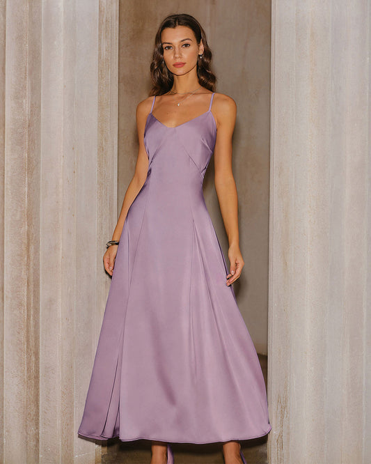 Vestido Maxi de Satén Púrpura