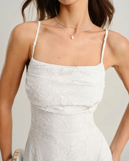 Vestido Maxi Jacquard Sin Mangas Blanco X Cross