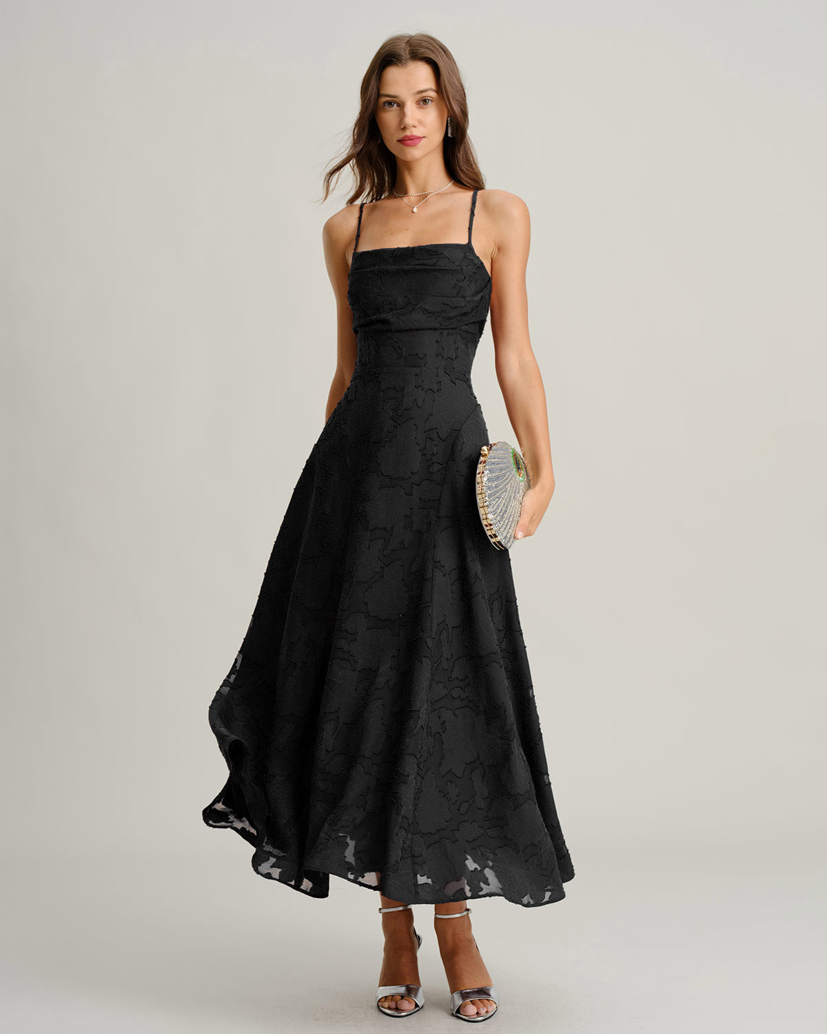 Vestido Maxi de Jacquard Negro