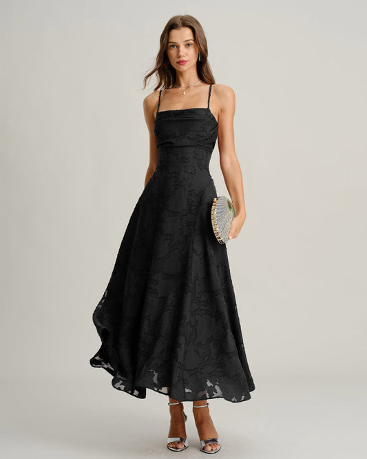 Vestido Maxi de Jacquard Negro