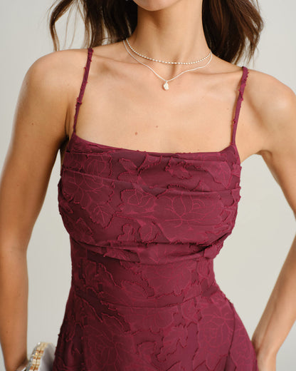 Vestido Maxi Slip Jacquard Rojo Vino