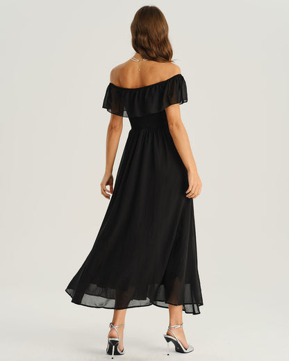 Vestido Maxi A-Line Negro Off The Shoulder