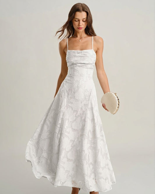 Vestido Maxi Jacquard Sin Mangas Blanco X Cross