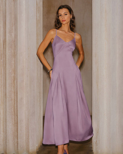 Vestido Maxi de Satén Púrpura