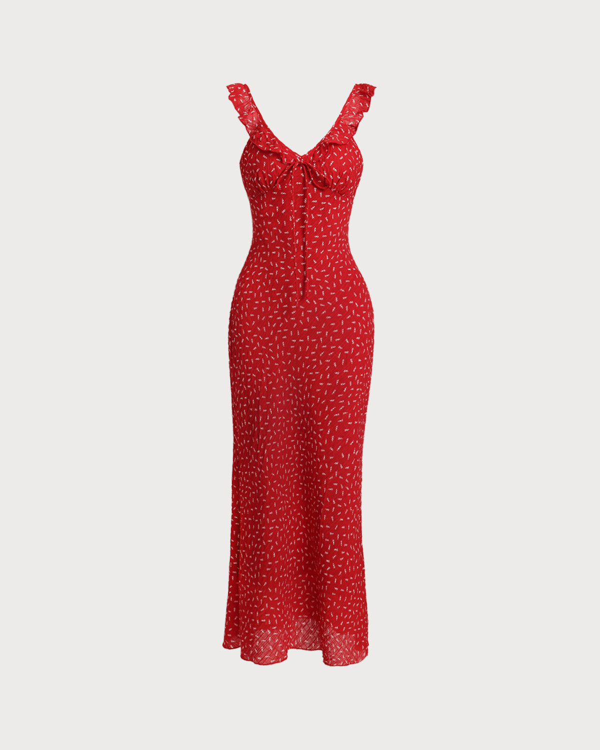 Vestido Maxi Ruffle Floral Rojo con Escote en V