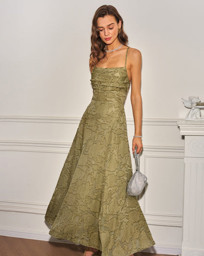 Vestido Maxi Slip Jacquard Verde Salvia