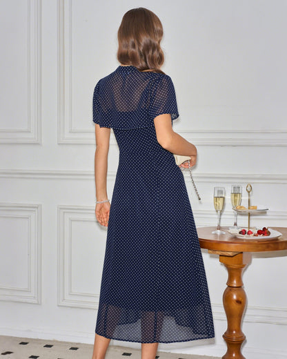 Vestido Midi Deslizante de Lunares