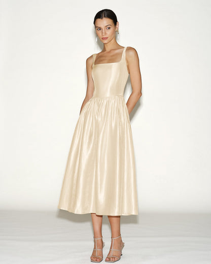 Vestido Midi Deslizante Color Albaricoque