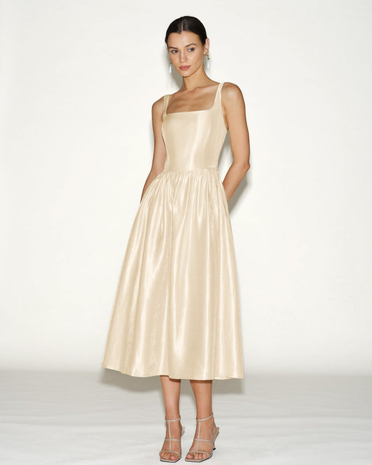 Vestido Midi Deslizante Color Albaricoque