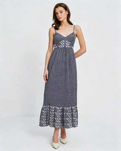 Vestido Midi Deslizante de Cuadros Negros