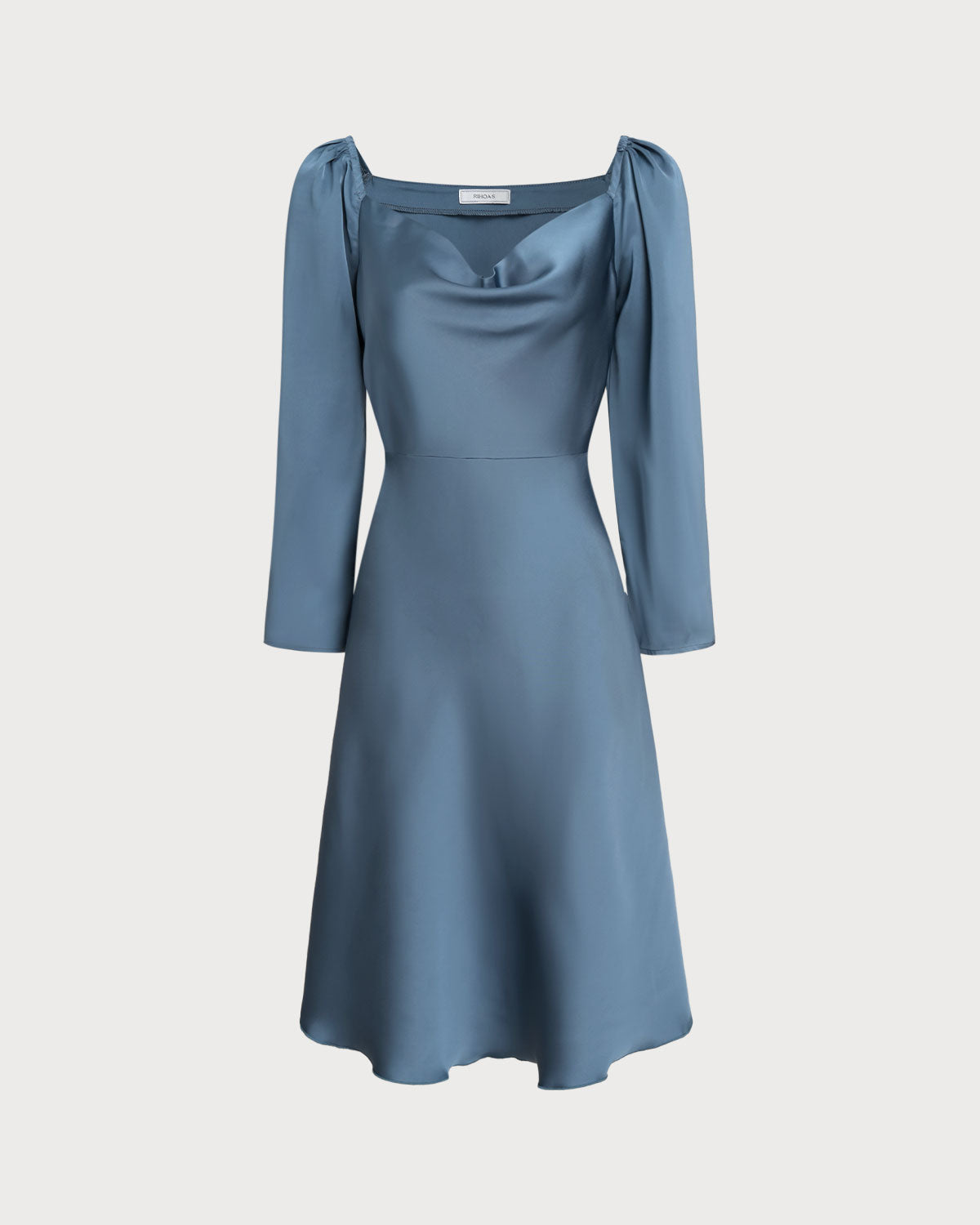 Vestido Midi A-Line con Cuello Cowl Azul