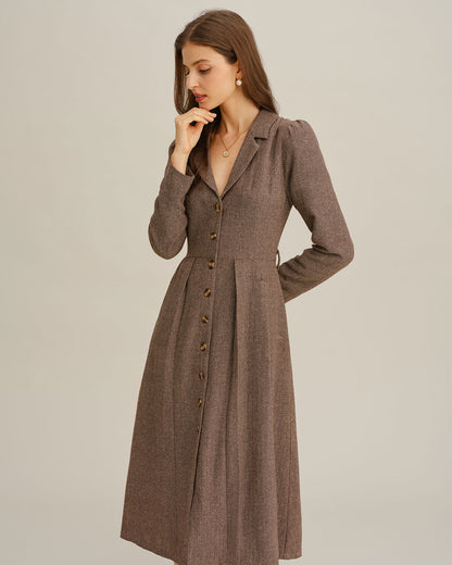 Vestido Midi Plisado A-Line Marrón