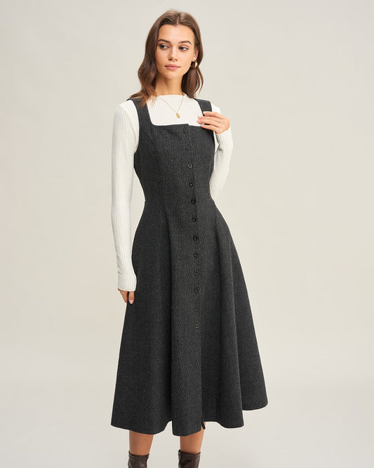 Vestido Midi Sin Mangas de Tweed Gris