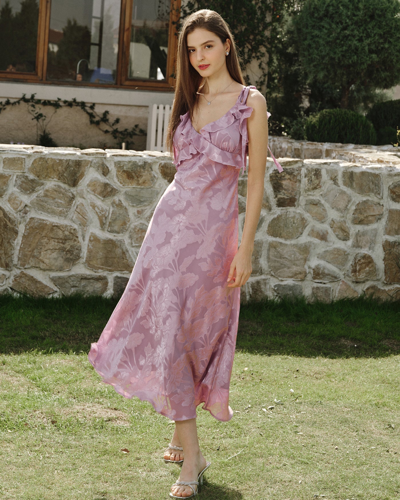 Vestido Maxi Sin Mangas de Jacquard Púrpura