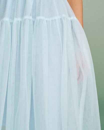 Vestido Midi de Malla con Escote Cuadrado Azul
