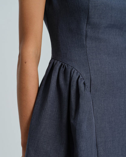 Vestido Midi Sin Mangas de Cuello Barco Gris