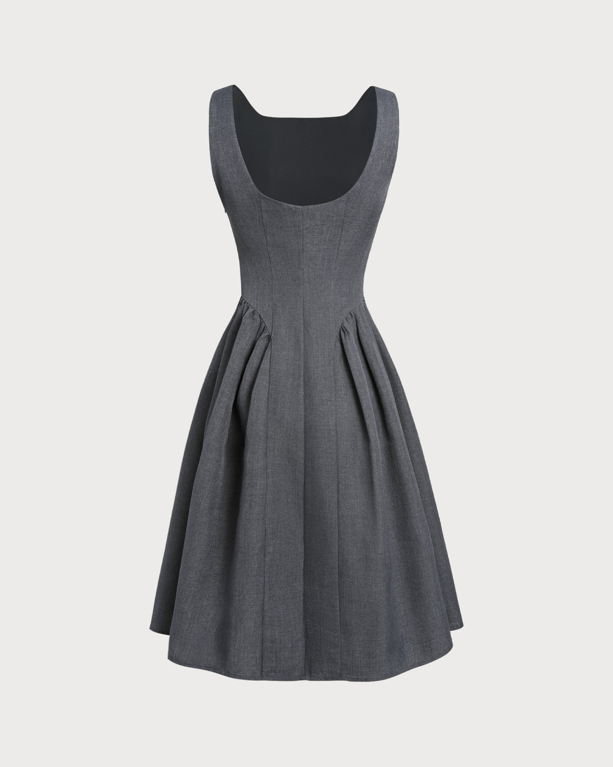 Vestido Midi Sin Mangas de Cuello Barco Gris