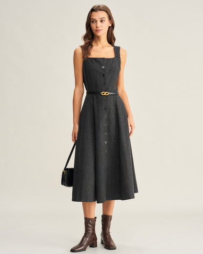 Vestido Midi Sin Mangas de Tweed Gris