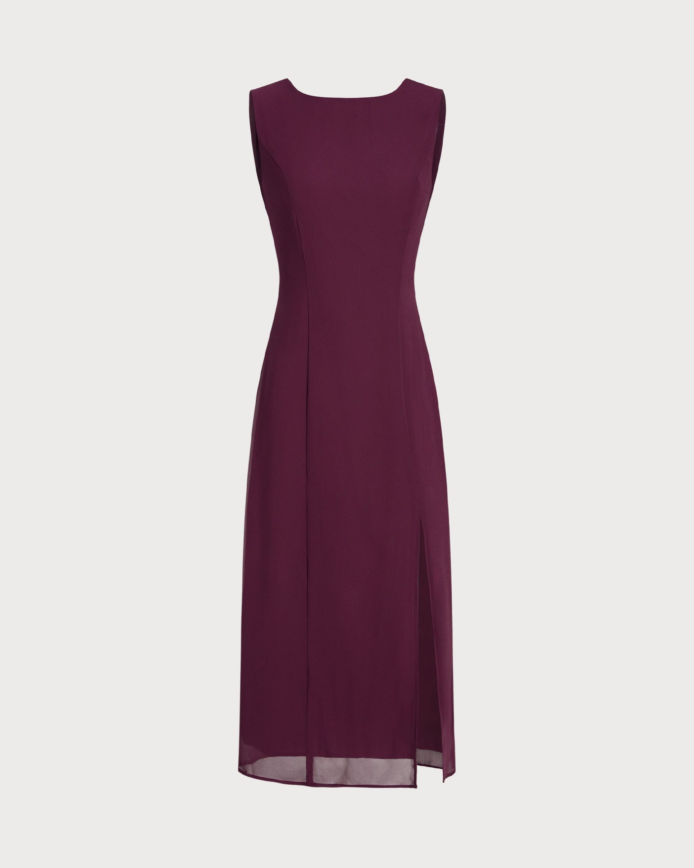 Vestido Midi Sin Espalda con Cuello Barco Color Rojo Vino