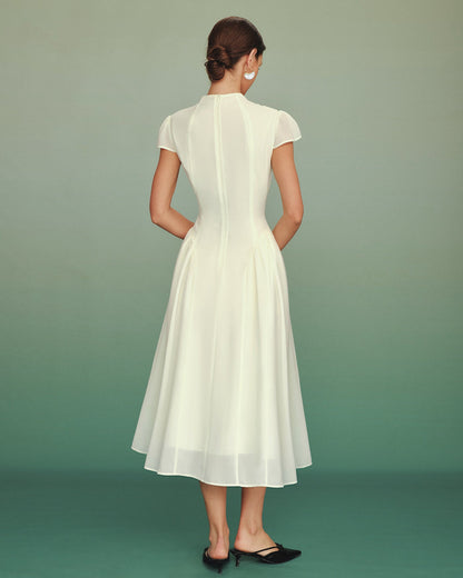 Vestido Midi A-Line de Cuello Alto de Albaricoque