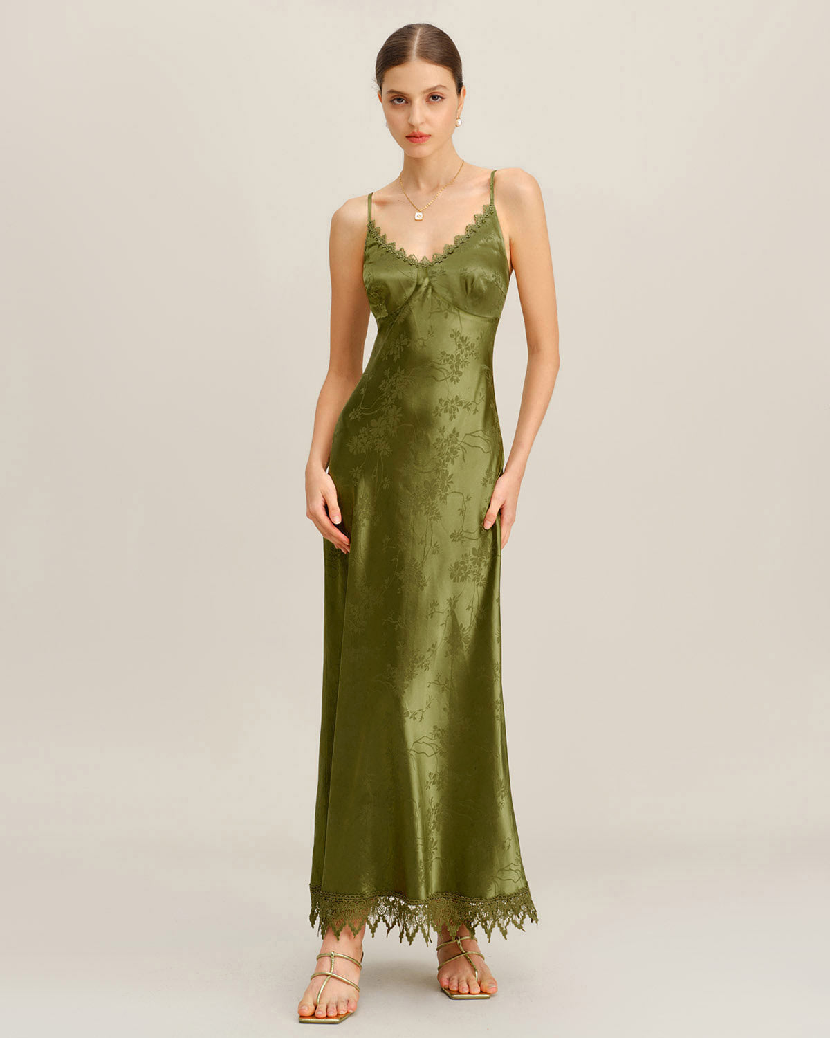 Vestido Maxi Slip de Corsé Jacquard Verde