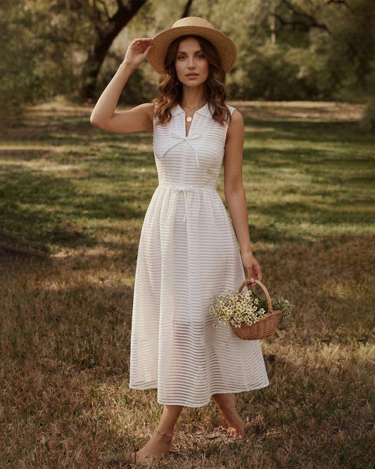 Vestido Midi Sin Mangas a Rayas Blancas