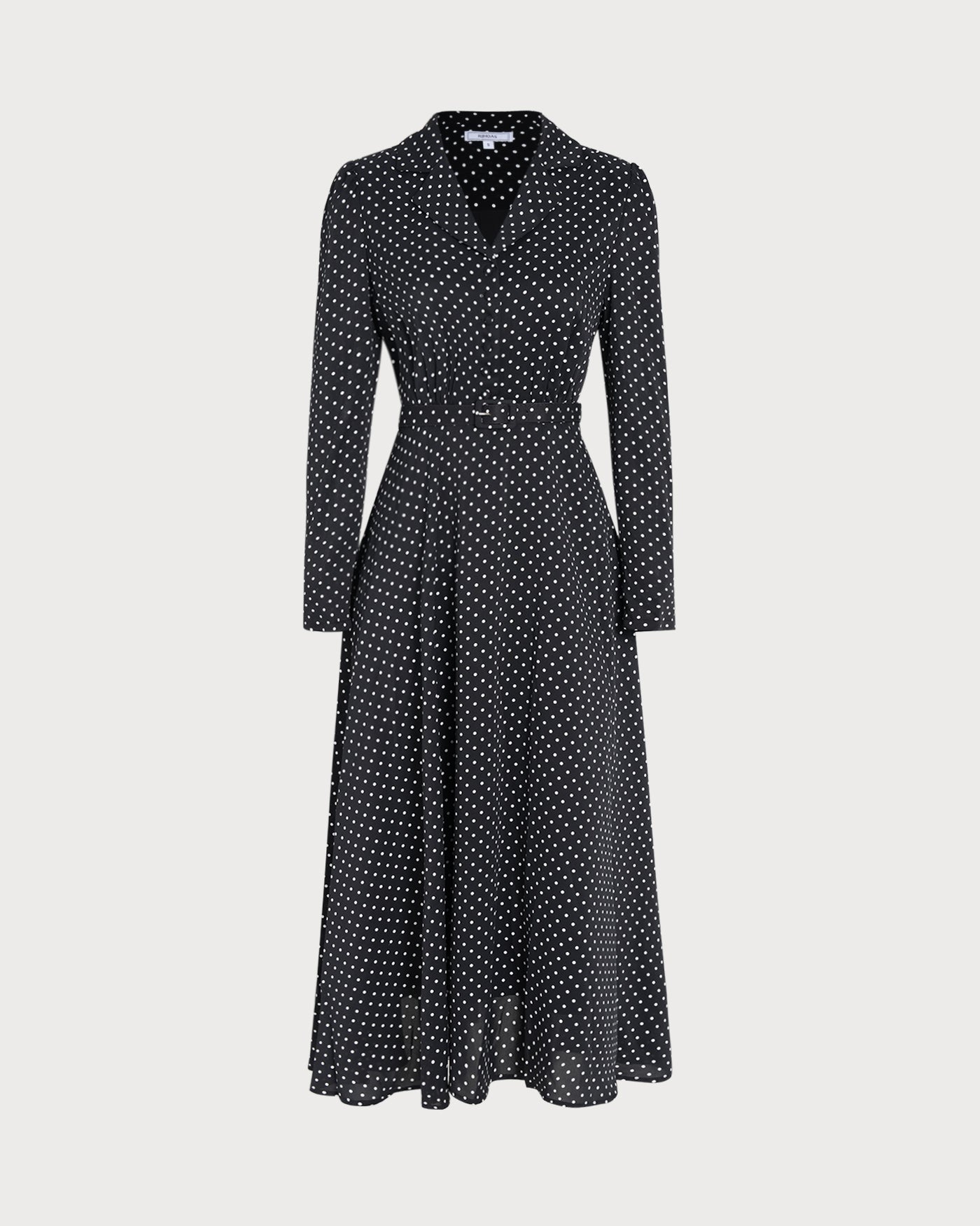 Vestido Midi con Cuello de Lunares Negros
