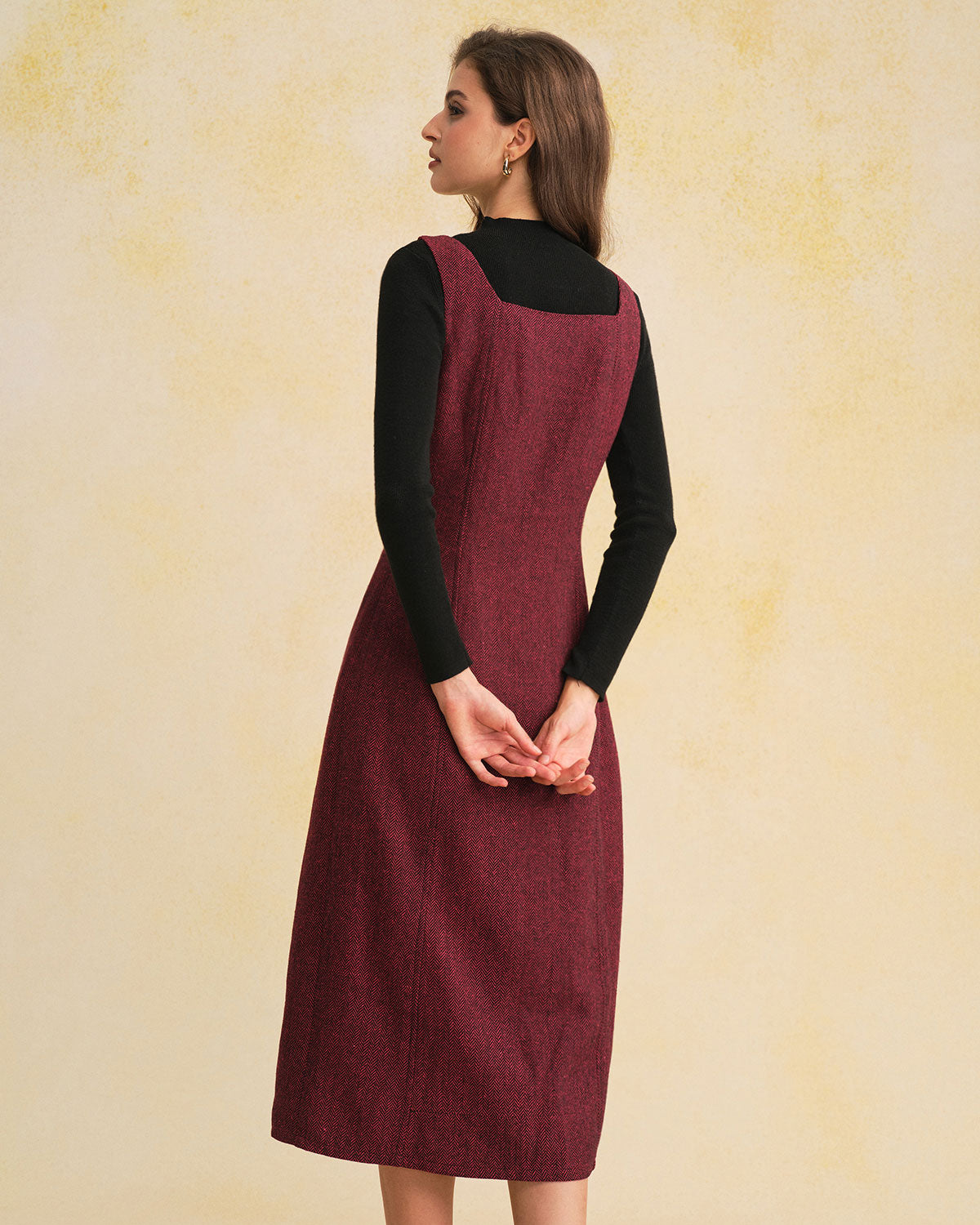 Vestido Midi Rojo Sin Mangas con Abertura y Botones