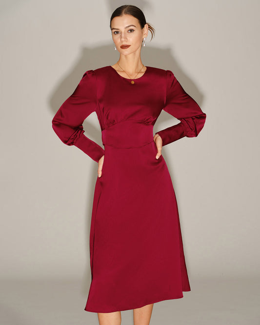 Vestido Midi A-Line de Satén Rojo Vino