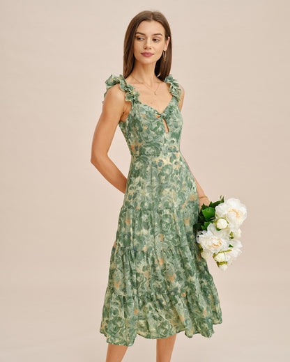 Vestido Midi Sin Mangas Arrugado Verde