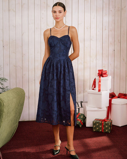 Vestido Midi A-Line de Jacquard Azul
