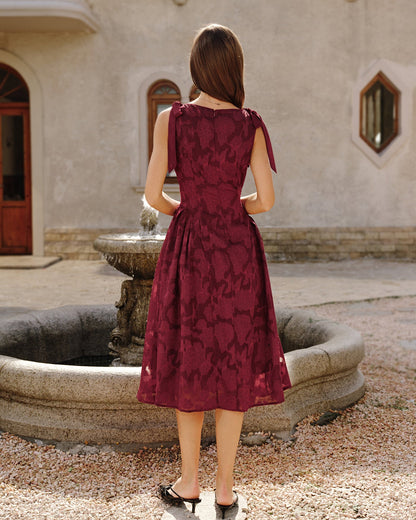 Vestido Midi de Chifón Jacquard Rojo
