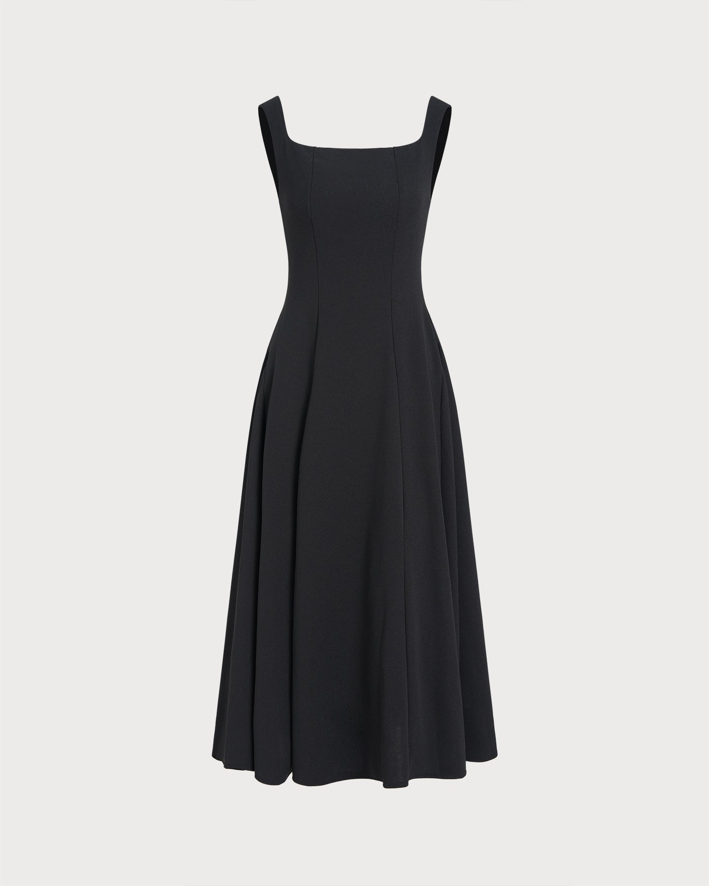 Vestido Midi Deslizante Negro Sólido con Cremallera