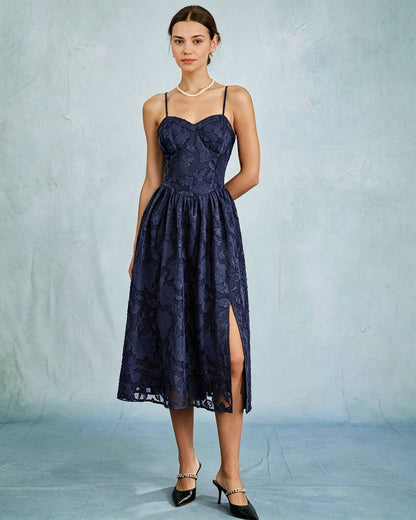Vestido Midi A-Line de Jacquard Azul