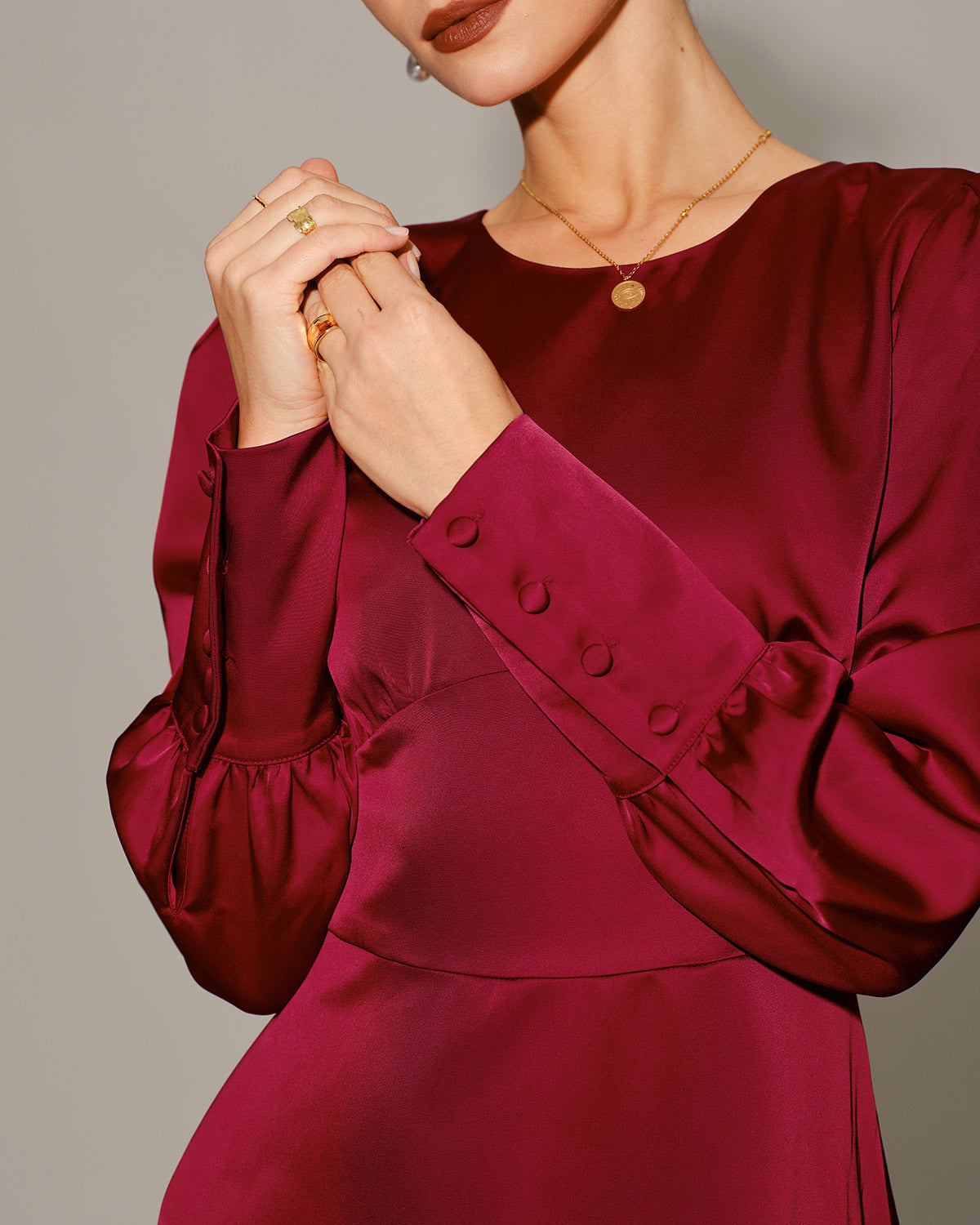Vestido Midi A-Line de Satén Rojo Vino