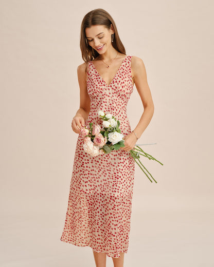 Vestido Midi Floral Rosa con Escote en V