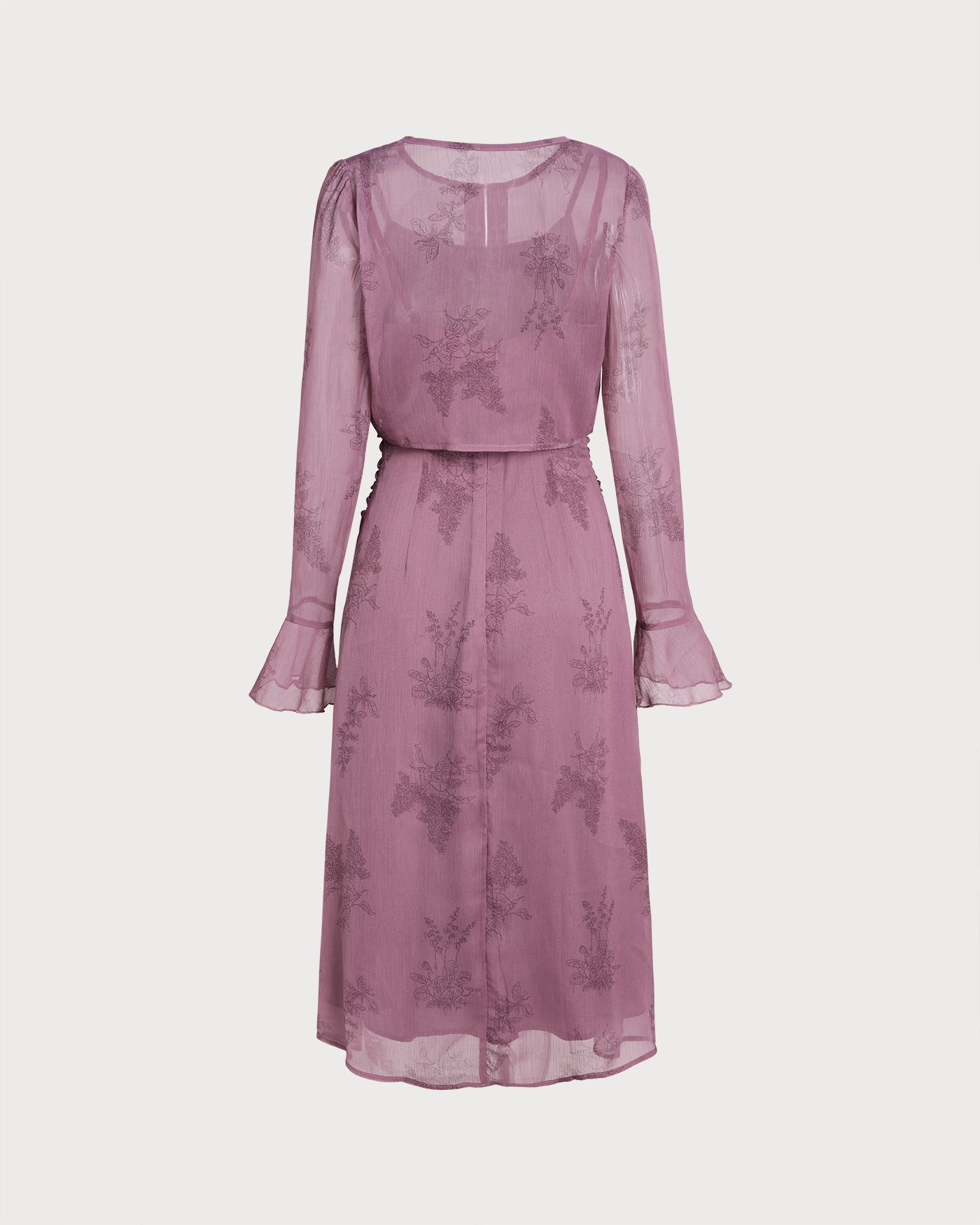 Vestido Midi Deslizante Con Ruches de Flores Moradas