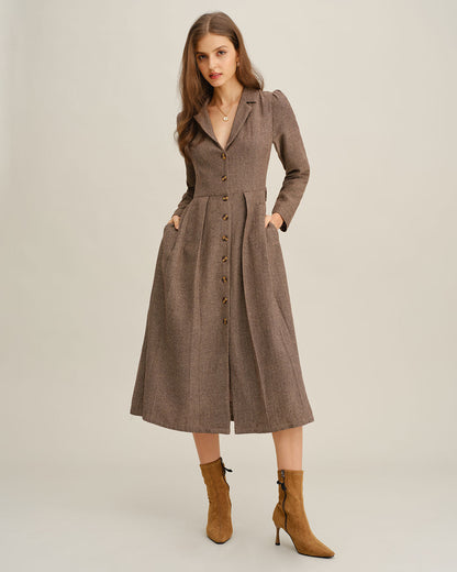 Vestido Midi Plisado A-Line Marrón
