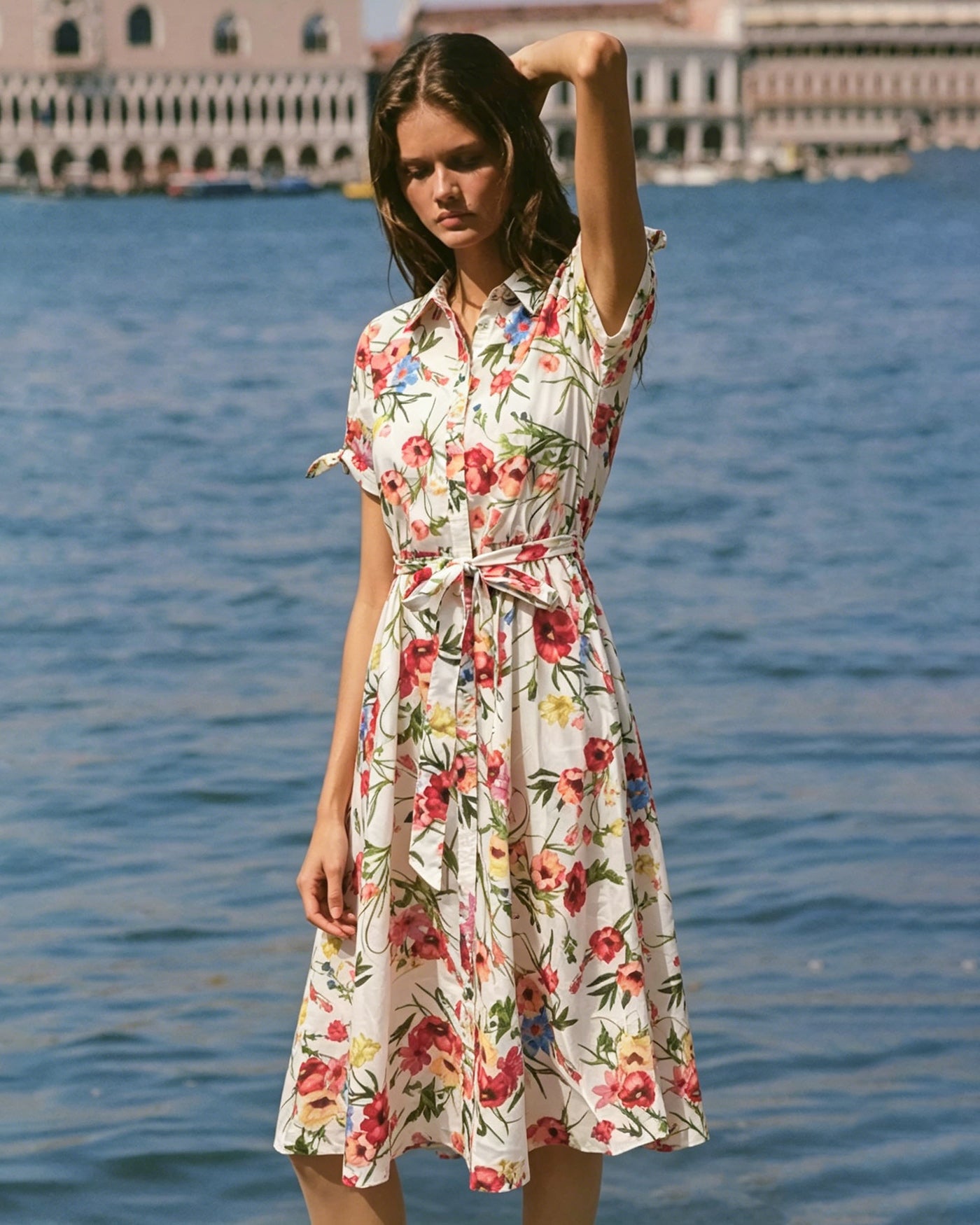Vestido Midi con Corbata Floral